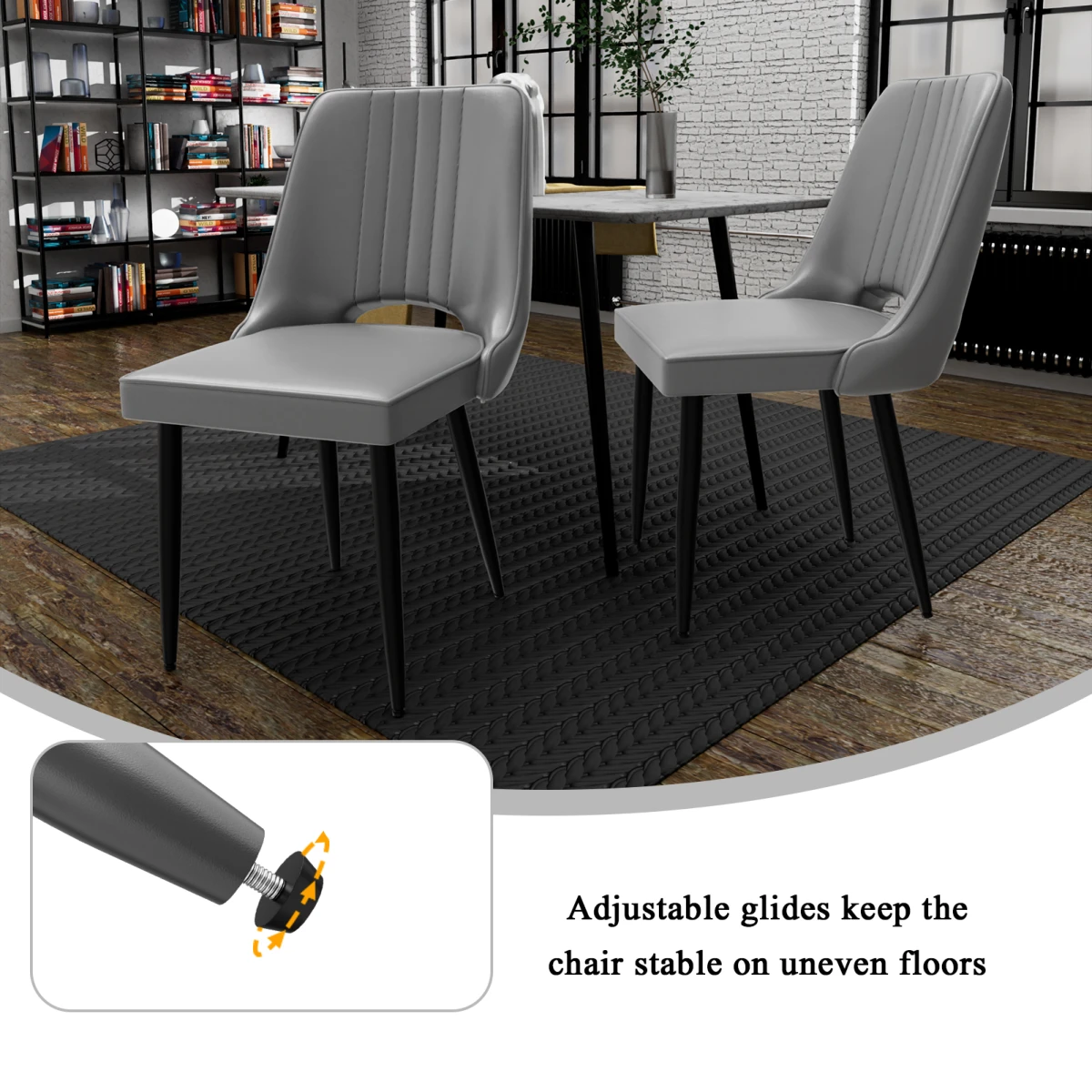 Premium Dining Chairs Set Of 4 Cutout Backrest Ergonomic Faux Leather For Living Room Kitchen by N/A
