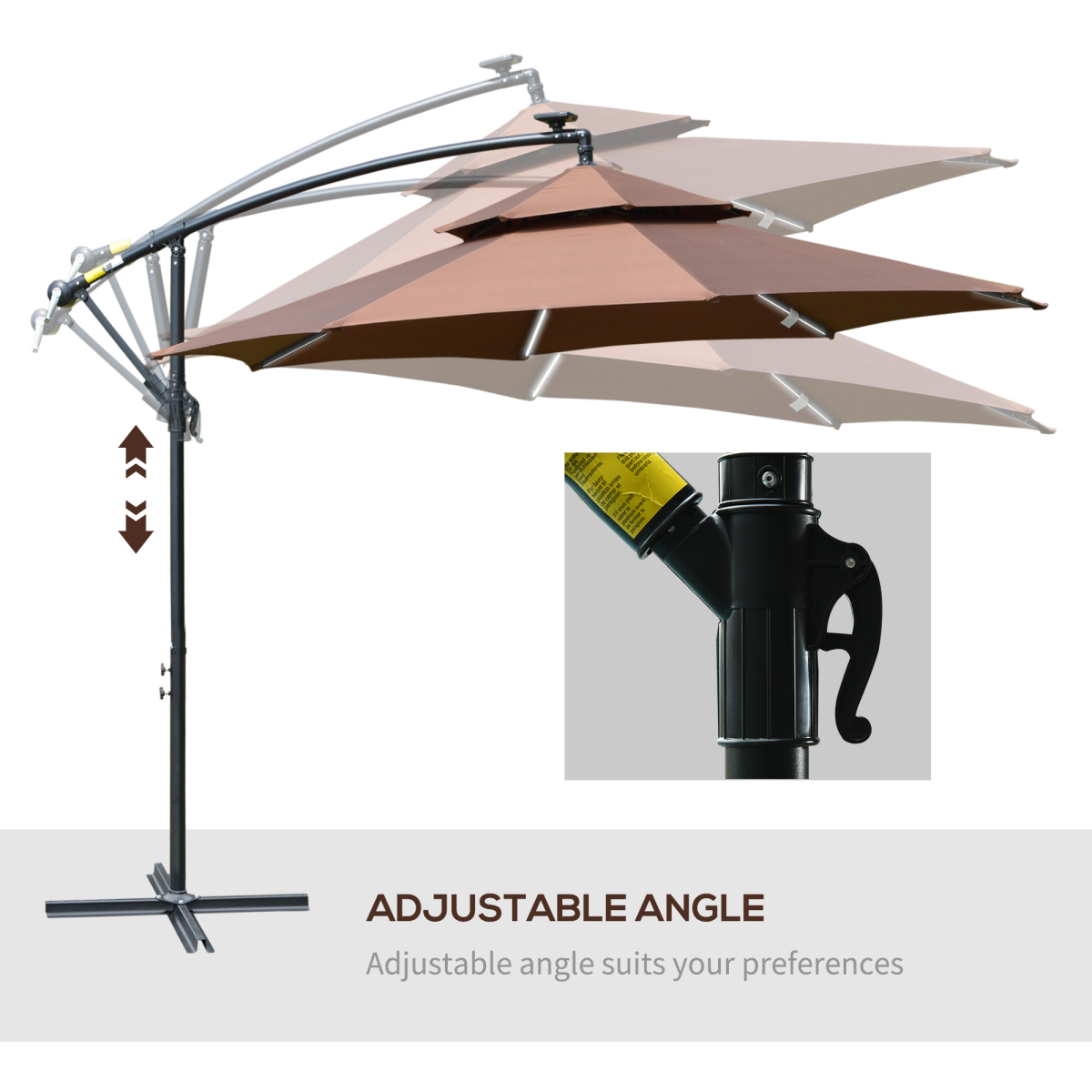 Outsunny 3m Cantilever Banana Parasol Double Roof, LED Solar lights, Crank, - Parasol