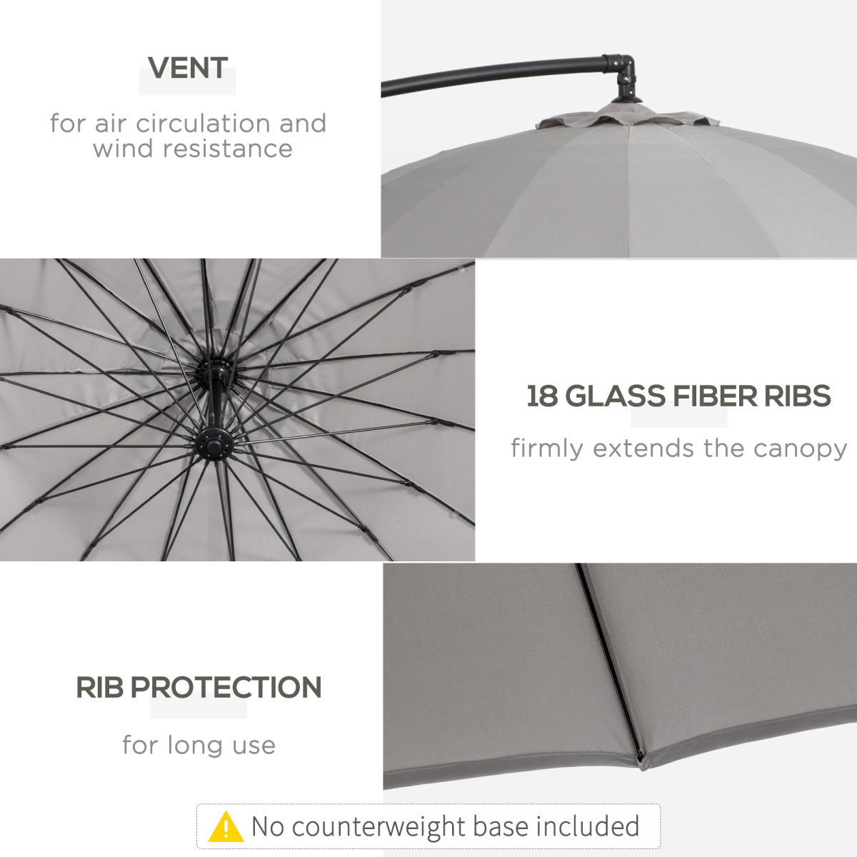 Unbranded 3(m) Cantilever Shanghai Parasol w/ Crank Handle, Cross Base, Grey Outsunny - Parasol