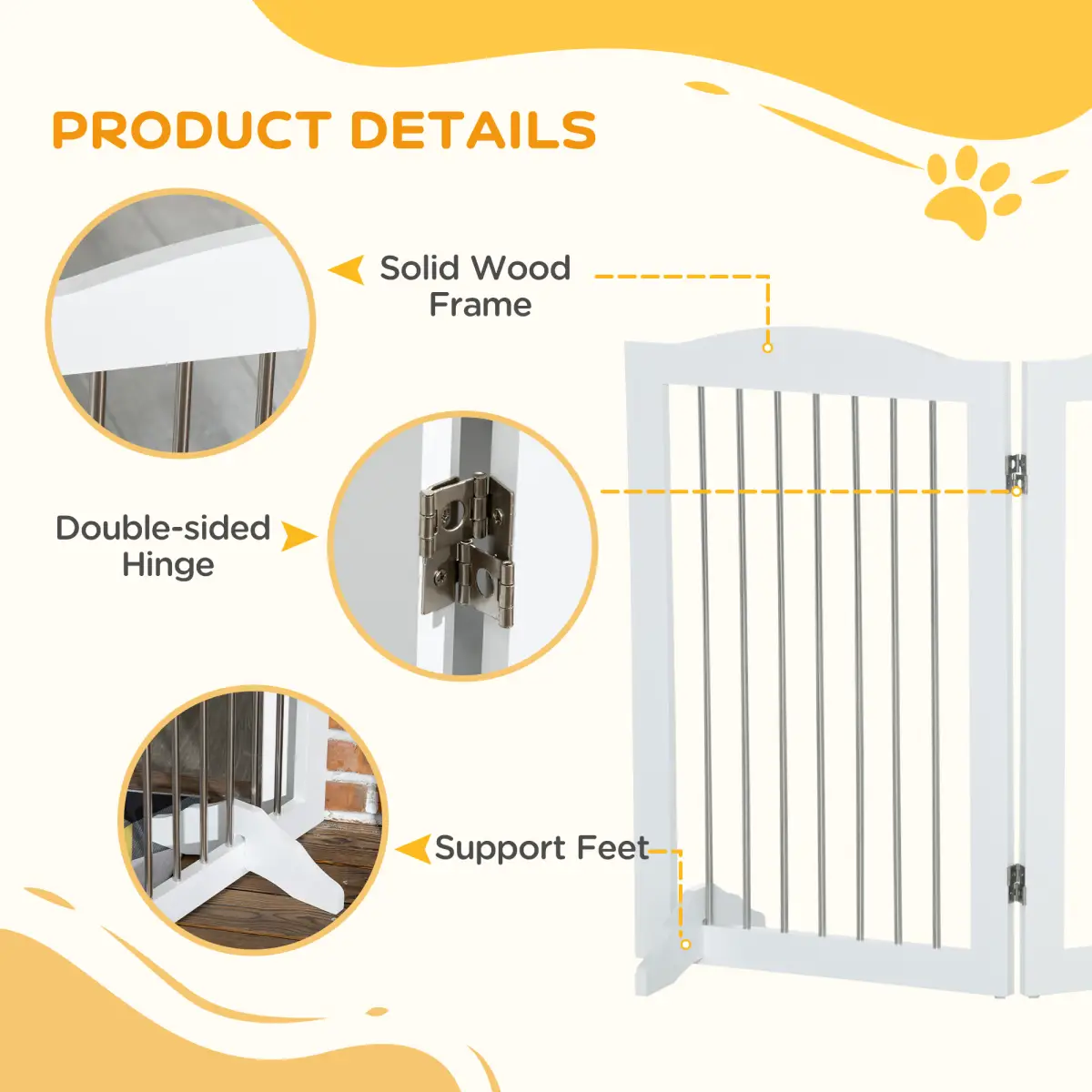 PawHut Foldable Dog Gate for Doorways, Stairs, Halls - White - Pet Gate