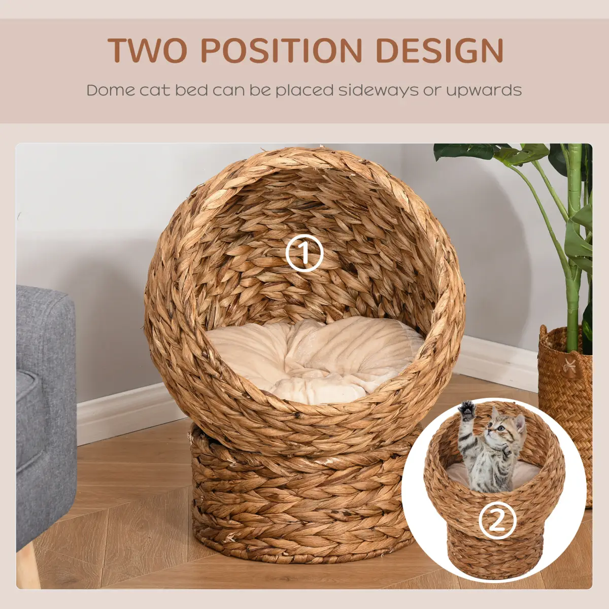 PawHut Wicker Cat House, Raised Cat Bed with Cylindrical Base, 42 x 33 x 52cm - Cat House