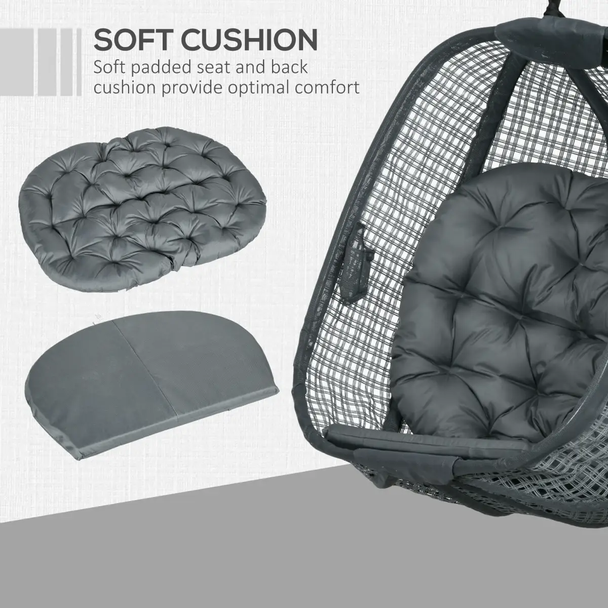 Outsunny Outsunny Hanging Swing Chair w/ Thick Cushion, Patio Hanging Chair, Dark Grey - Hammocks