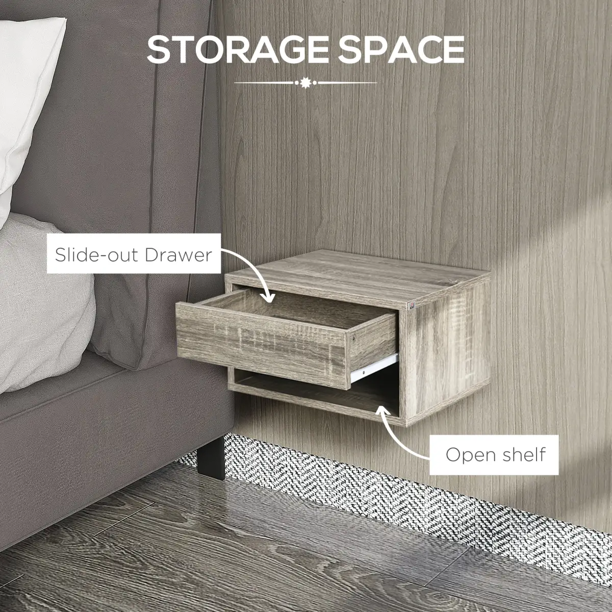 HOMCOM HOMCOM Floating Bedside Table Set of 2 Wall Mounted Nightstand Brown - Bedside Table