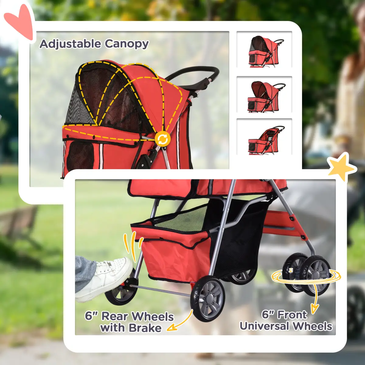 Unbranded Pet Stroller Carrier Foldable Deluxe Jogger Travel Dog Cat 4 Wheels Pawhut - Pet Carrier