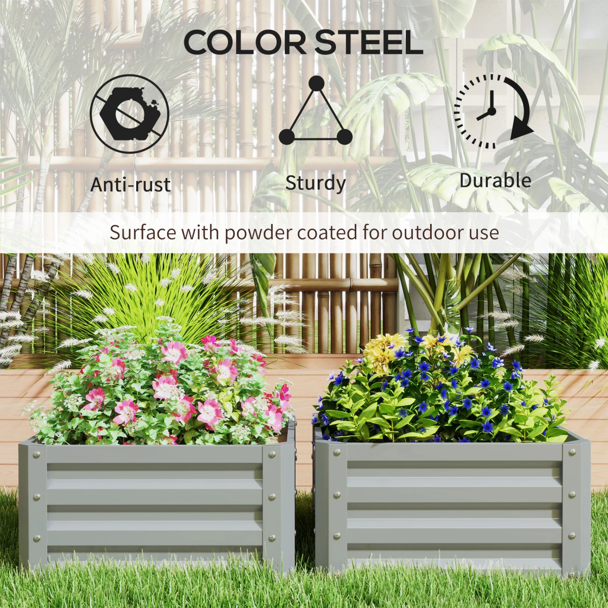 Outsunny Raised Garden Bed Two Pack Galvanised Steel Patio by Outsunny