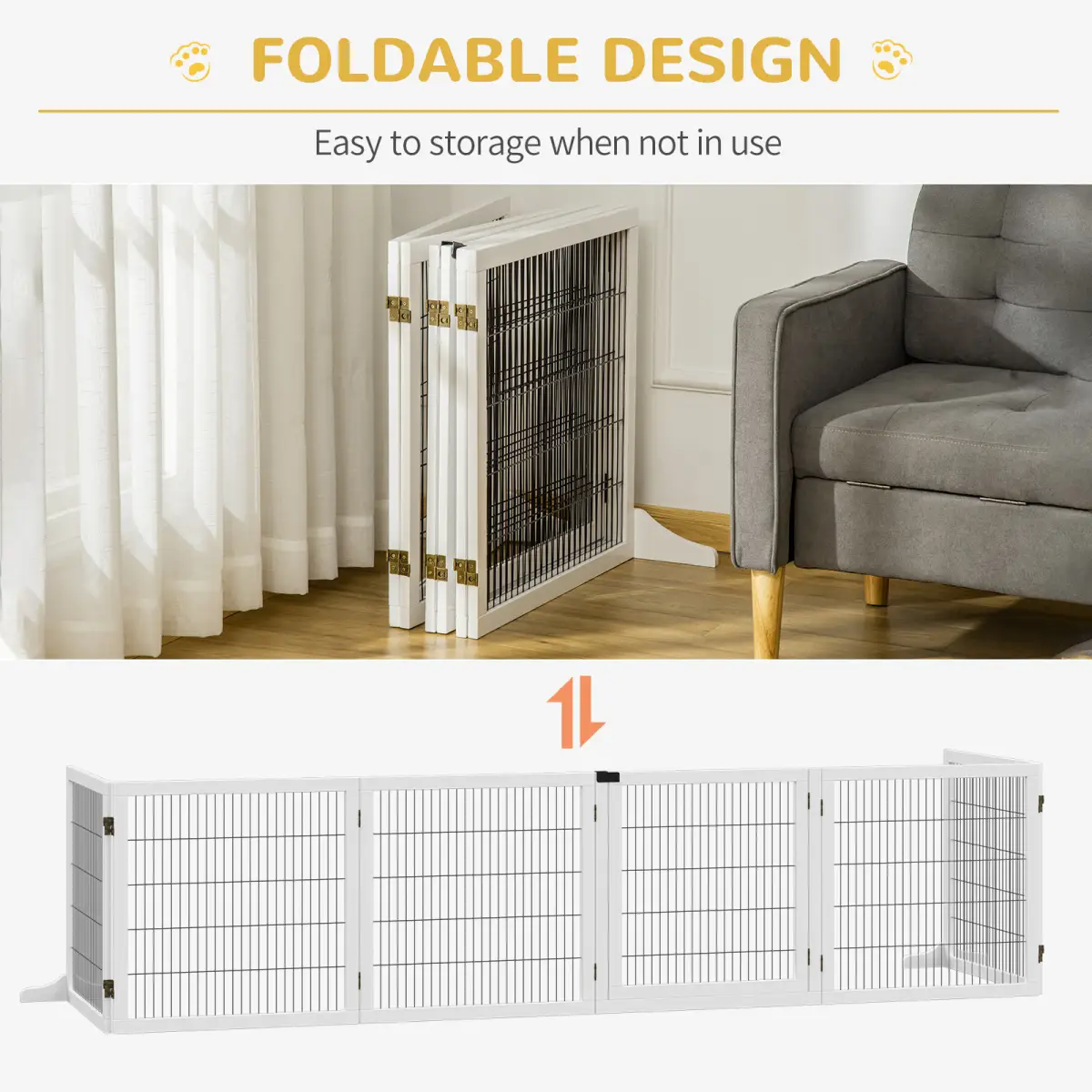 Unbranded Freestanding Pet Dog Gate 6 Panel Foldable Wooden Playpen 432cm Long Pawhut - Pet Gate