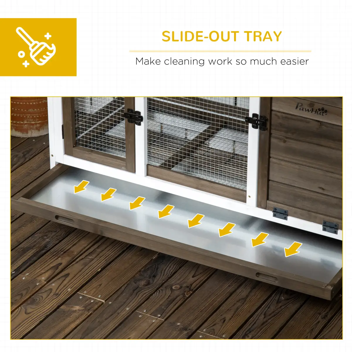 PawHut Rabbit Hutch Guinea Pig Cage with Slide-out Tray Wheels for Outdoor & Indoor - Rabbit Hutch