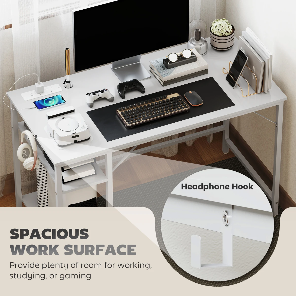HOMCOM 120x60 cm Reversible Home Office Desk With USB Ports And Power Sockets For Bedroom by HOMCOM