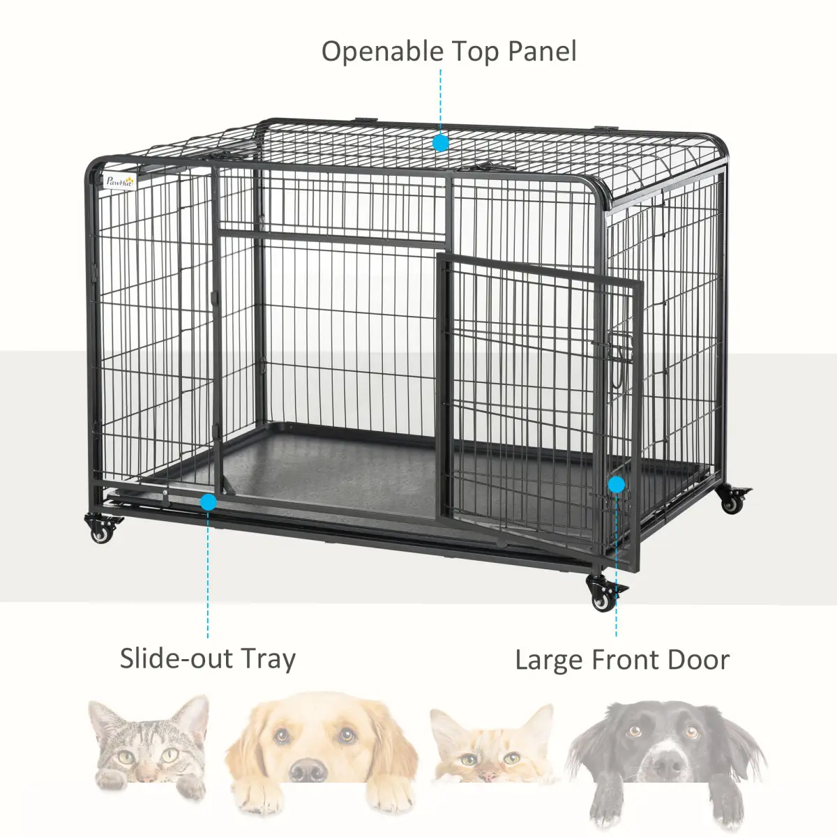 Unbranded 81x125cm Metal Dog Cage Kennel Locking Door & Wheels Extra Large Pets Pawhut - Dog Kennel