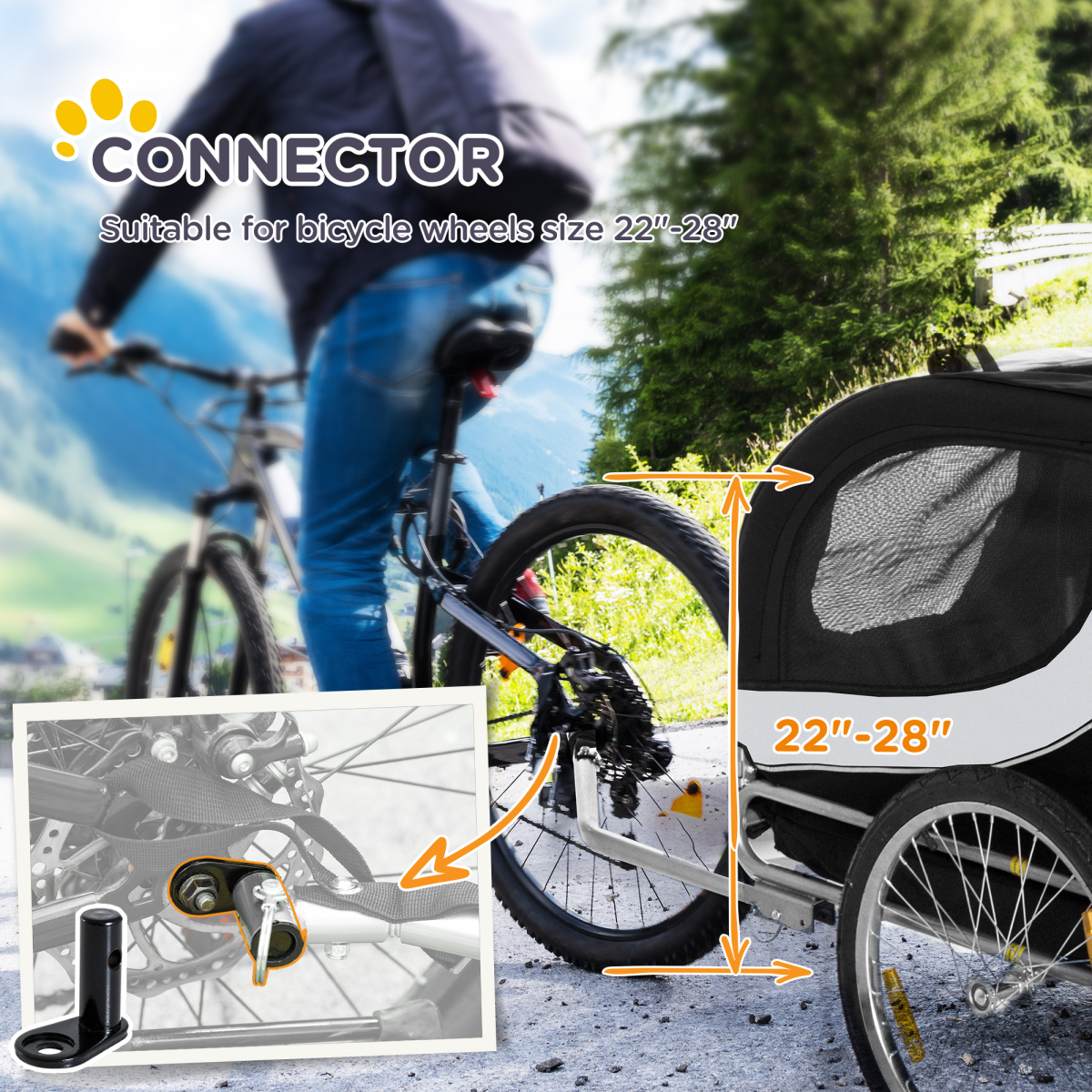Pet Bicycle Trailer Dog Cat Bike Carrier Water Resistant Travel Steel Black - from Pawhut