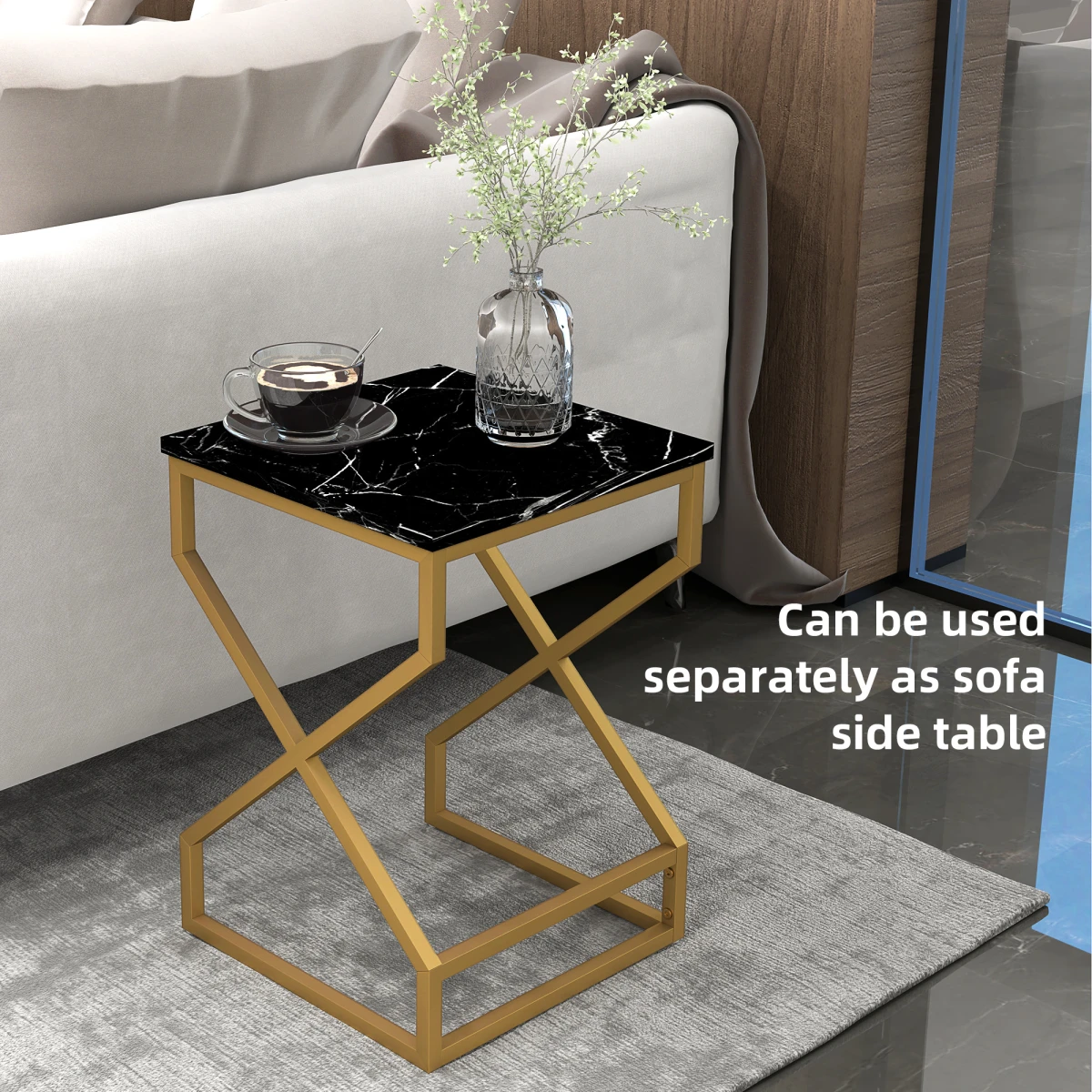HOMCOM HOMCOM Nest Of Tables Two Piece Set Marble Effect Tops Gold Tone Steel Frame For Living Room - Coffee Table