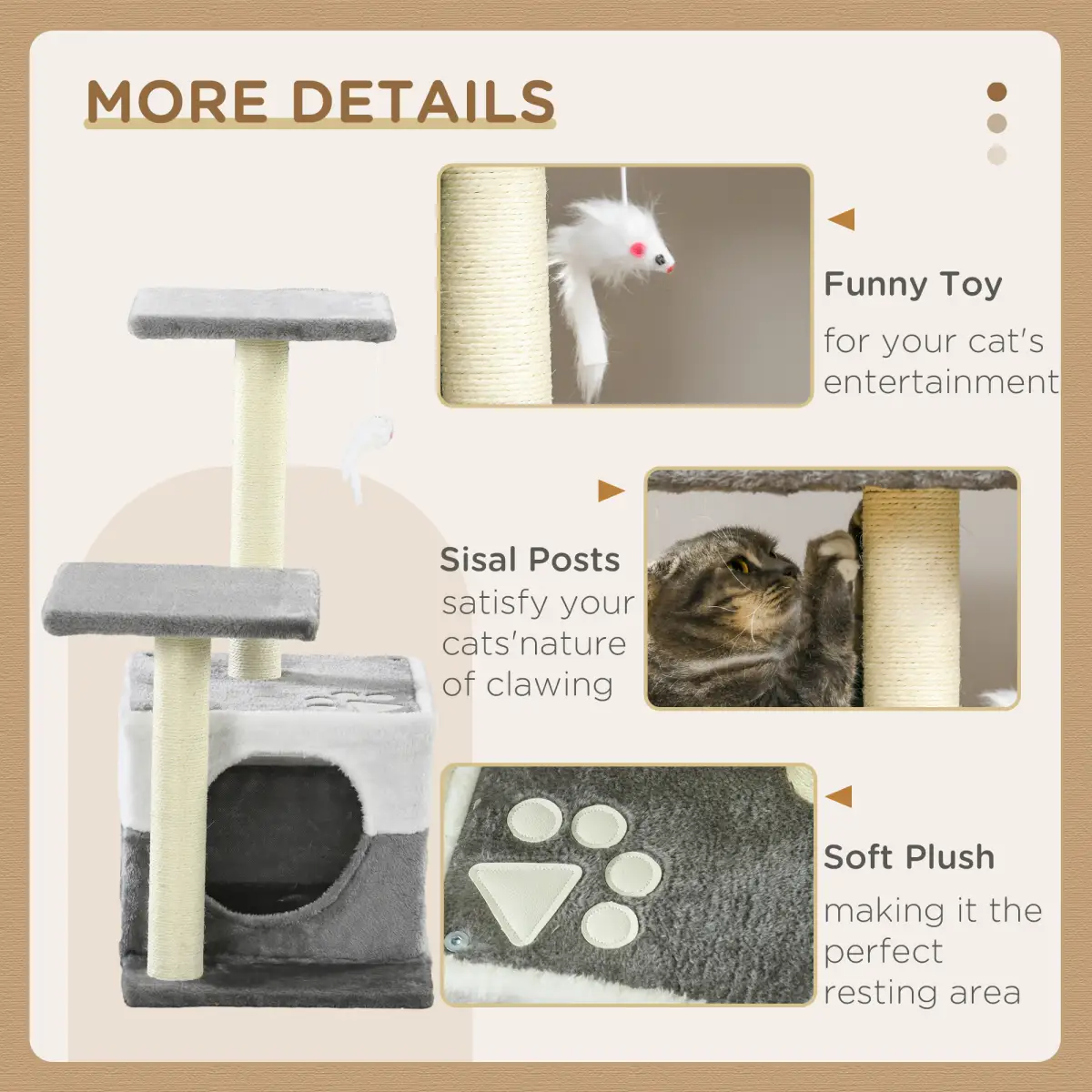 PawHut PawHut Cat Tree w/ Sisal Scratching Posts, House, Perches, Toy Mouse - Grey - Cat Tree
