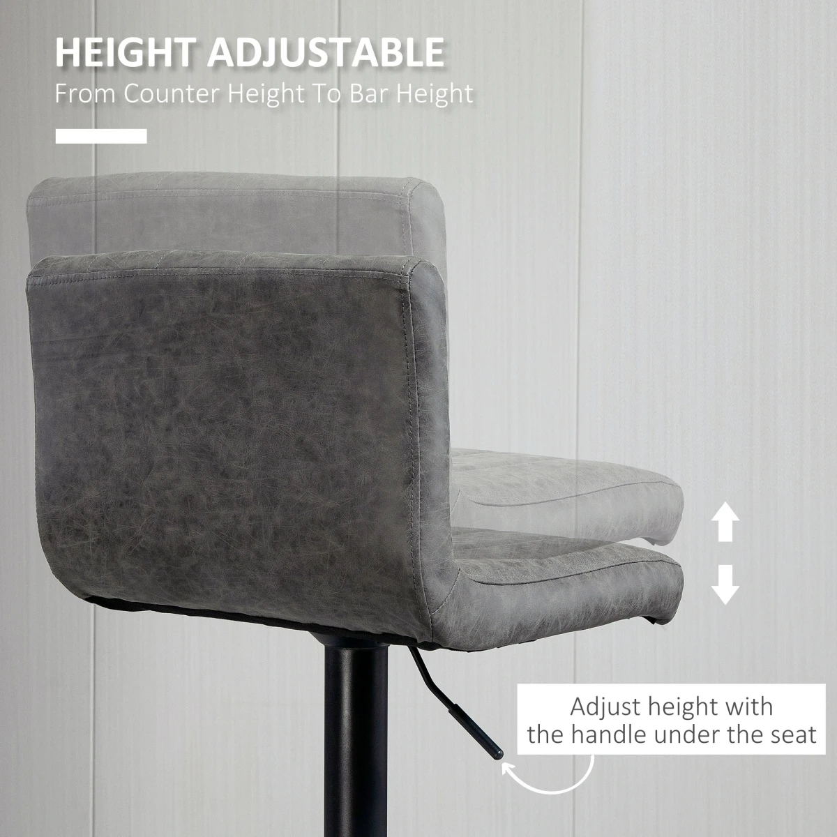 Homcom HOMCOM Premium Bar Stools Set Of 2 Adjustable Height With Footrest Grey PU Leather For Home Kitchen - Bar Stool