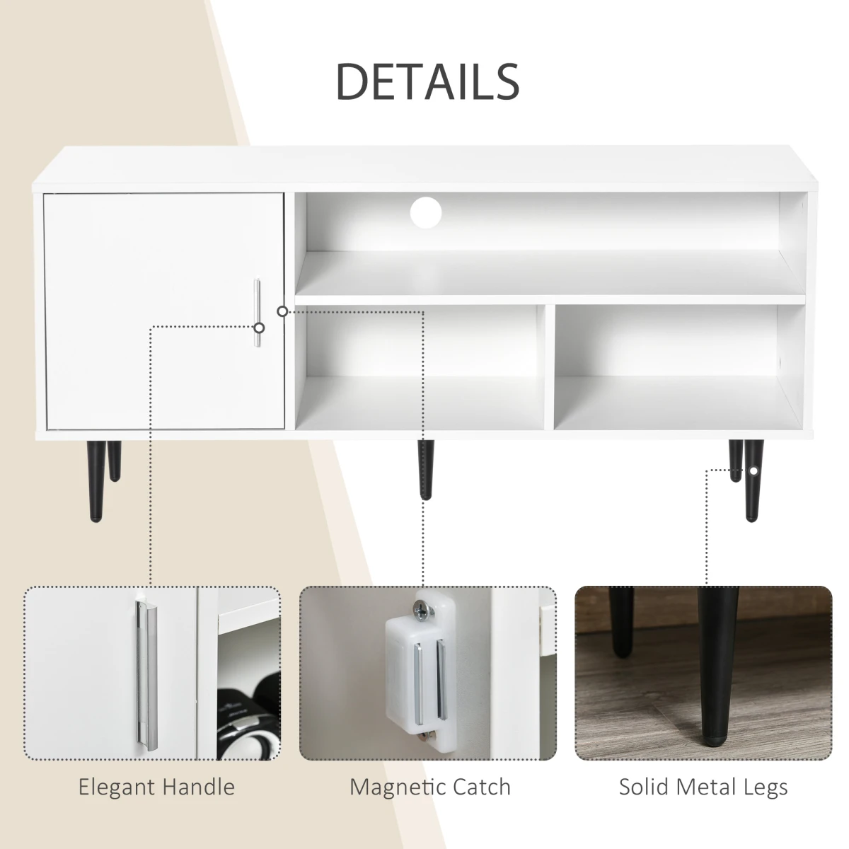 HOMCOM TV Stand 120cm Cable Hole Storage Living Room - TV Unit