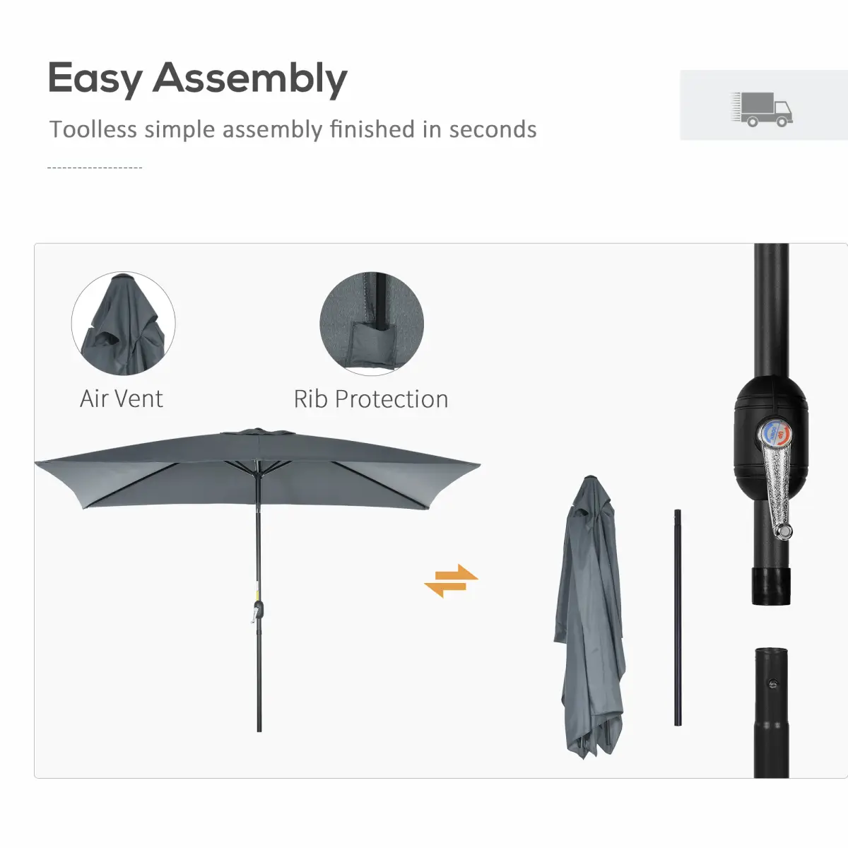 Outsunny Outsunny 3x2m Patio Parasol Canopy Tilt Crank 6 Ribs Sun Shade Garden Dark Grey - Parasol