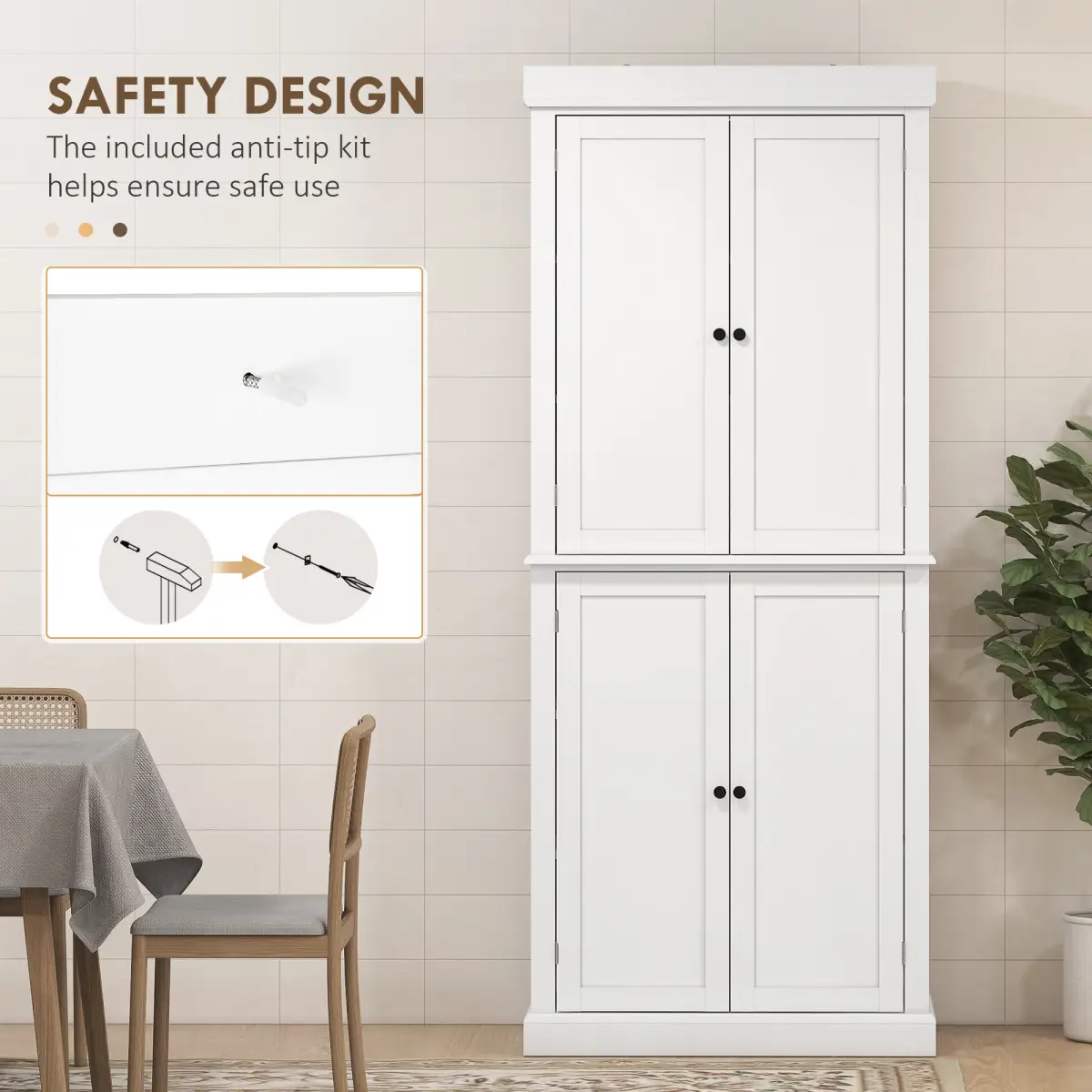 HOMCOM Freestanding Kitchen Cupboard, 6-Tier Cabinet Organizer w/ 4 Adjustable, White - Display Cabinet