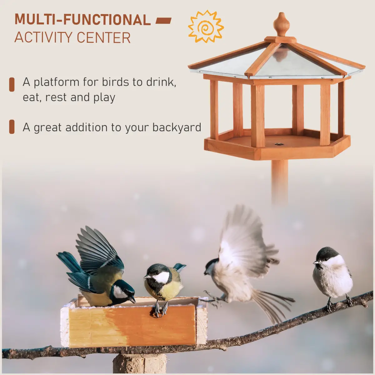Pawhut Wooden Bird Table Free Standing Bird Feeder Parrot Stand for Garden, Patio - Bird Feeder