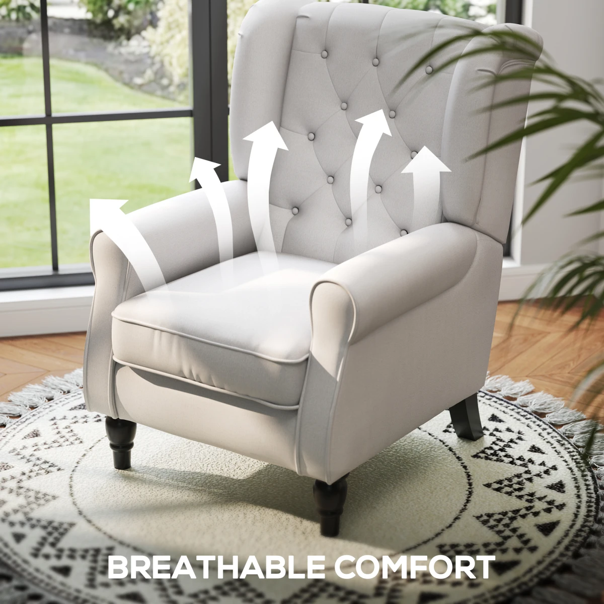HOMCOM HOMCOM Accent Armchair Retro Tufted Back Wood Frame Cream White For Living Room - Armchair