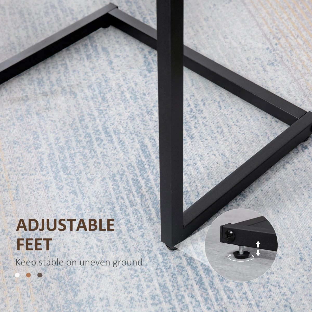 HOMCOM HOMCOM C Shaped Nesting Tables Set of 3 Small Medium Large Rustic Brown Steel Frame Space Saving Living Room End Tables - Nest of Tables