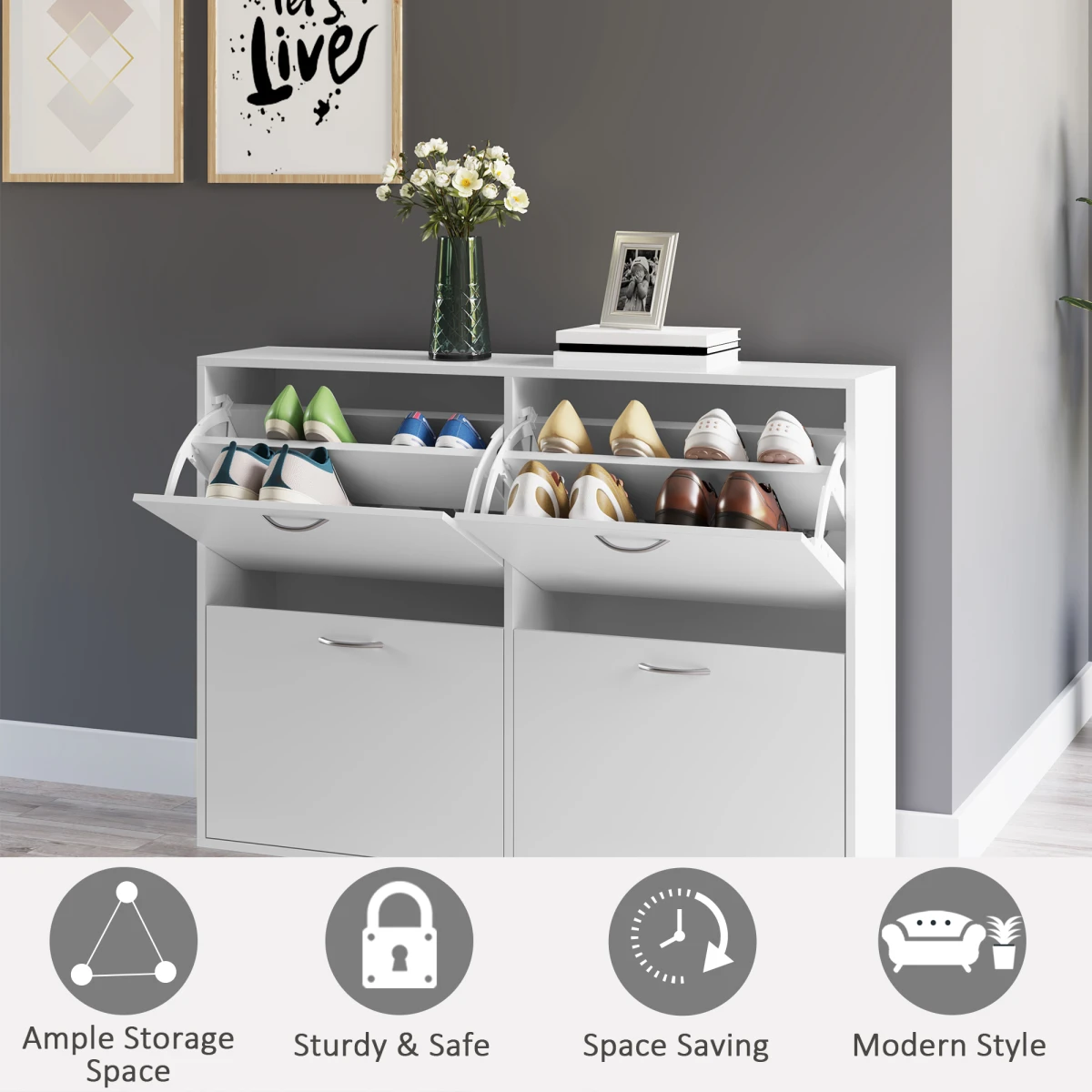 Premium Shoe Cabinet 4-Drawer Flip-Down Home by Unbranded