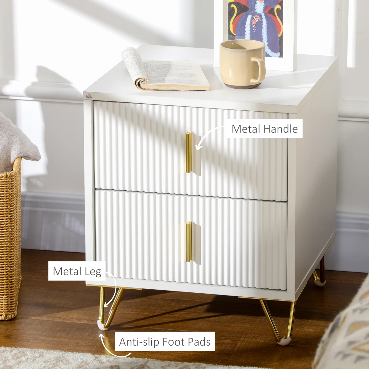Premium Nightstand 2-Drawer Gold Handles by HOMCOM