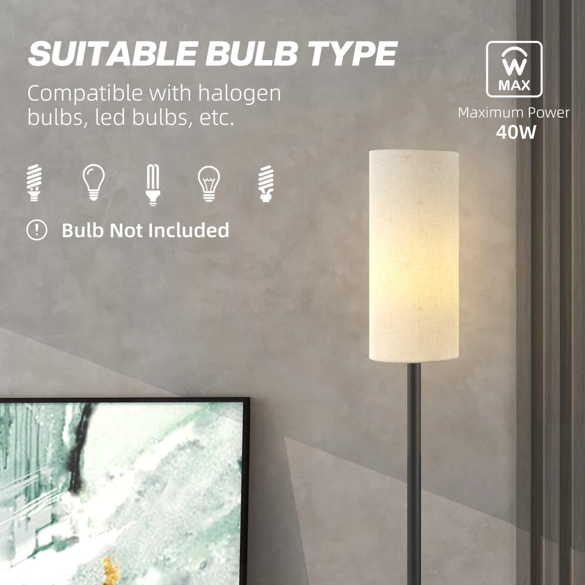 Modern Floor Lamp With Linen Shade 163cm Tall 22cm Base Foot Switch Easy Assembly LED Or Halogen Compatible by N/A