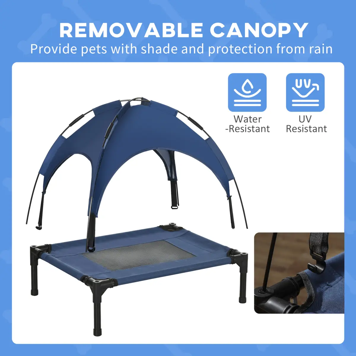 PawHut PawHut 61cm Elevated Dog Bed Cooling Raised Pet Cot UV Protection Canopy Blue - Dog Beds