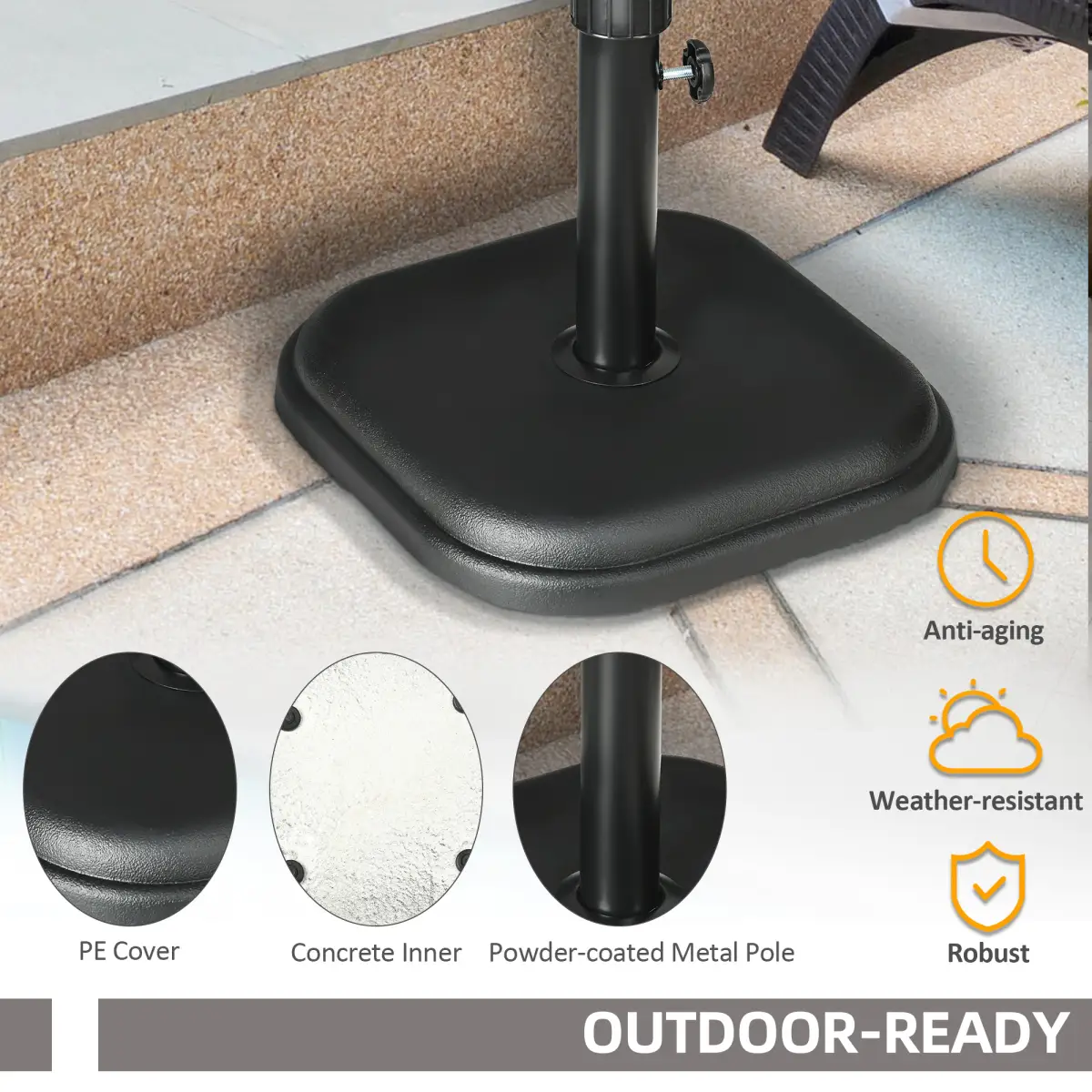 Outsunny 11kg Concrete Garden Parasol Base, Square Outdoor Table Umbrella Stand Holder - Parasol
