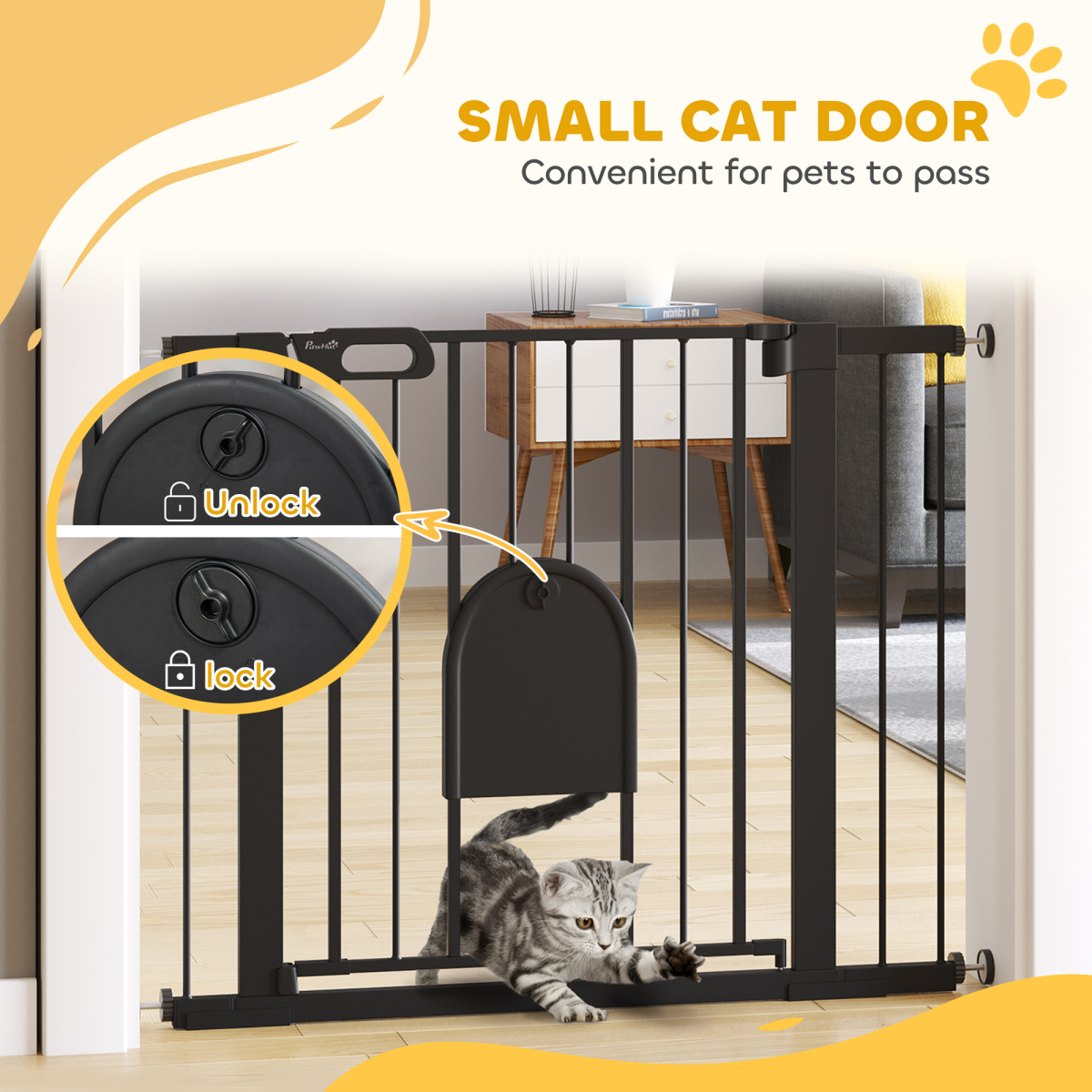 75-103 cm Extra Wide Pet Safety Gate, Stair Pressure Fit, Double Locking, Black - from Unbranded