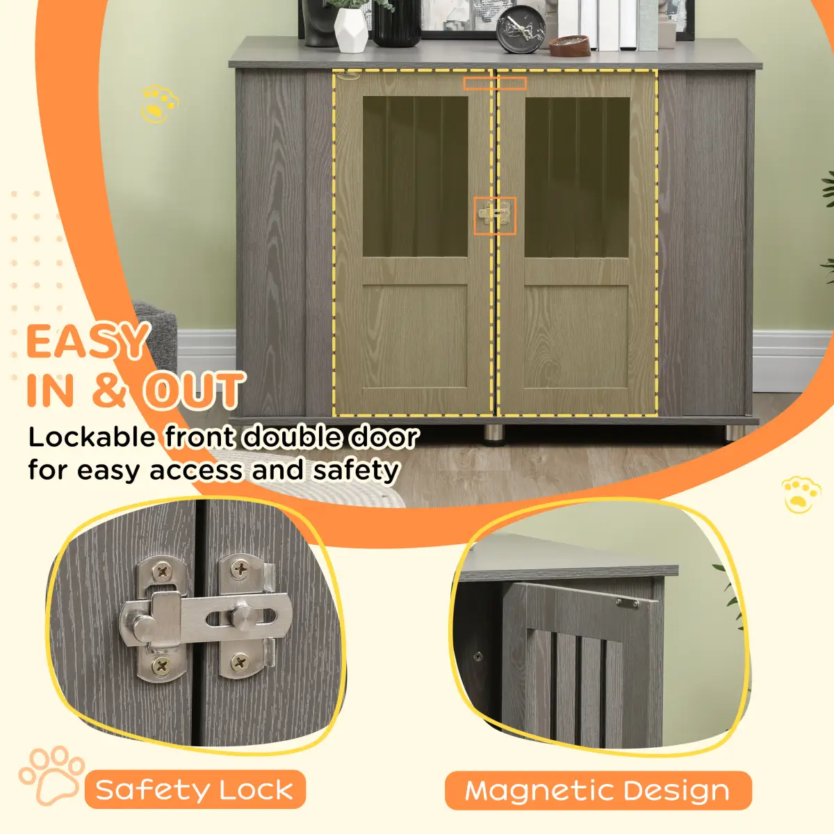 PawHut Dog Crate Kennel Cage for Extra Large Dog, Indoor End Table, Grey - Dog Crate