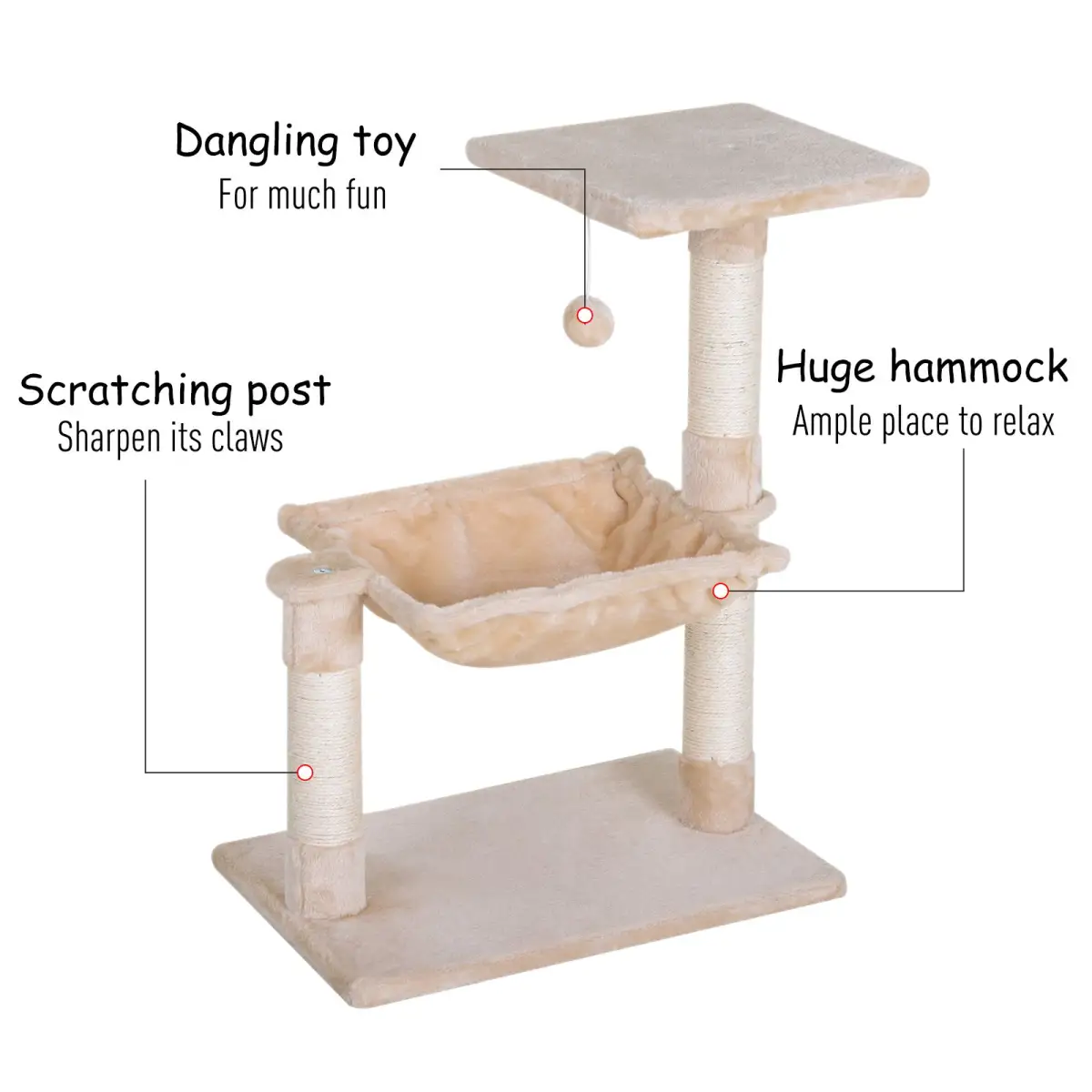 Pawhut Cat Activity Tree Kitten Play Tower Palace Two-Tier w/ Sisal Scratching Post - Cat Tree