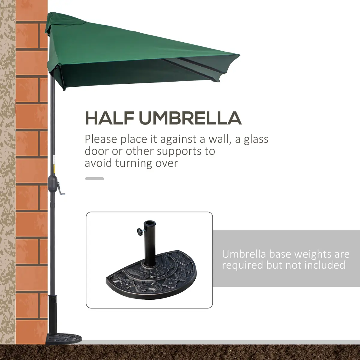 Unbranded 2.3m Garden Half Round Umbrella Metal Parasol Umbrella Green Outsunny - Parasol