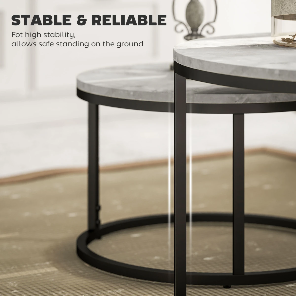 Sturdy Stacking Coffee Tables 2-Pc Marble-Top Home - Coffee Table