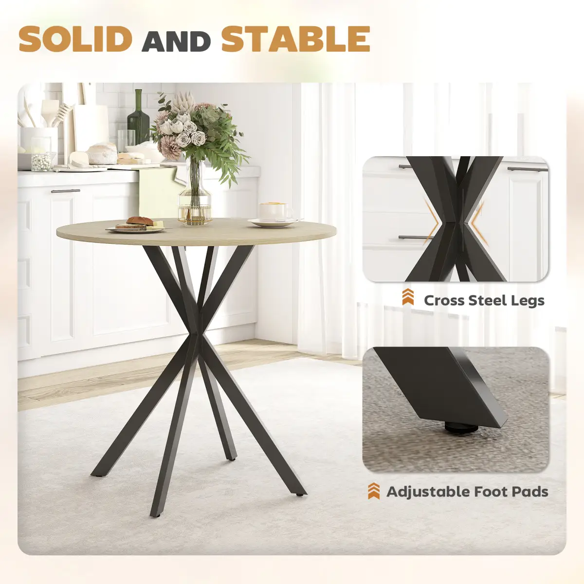 HOMCOM HOMCOM 80cm Round Dining Table, Industrial Kitchen Table with Steel Legs - Dining Table