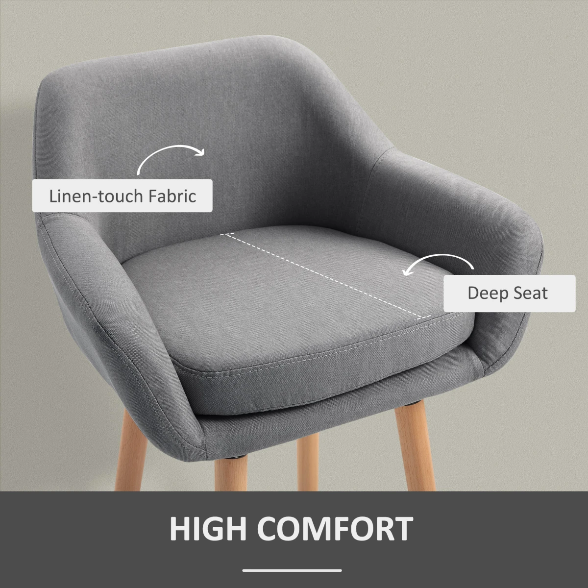 Unbranded 2 PCs Modern Upholstered Fabric Bucket Seat Bar Stools w/ Solid Wood Legs Grey -