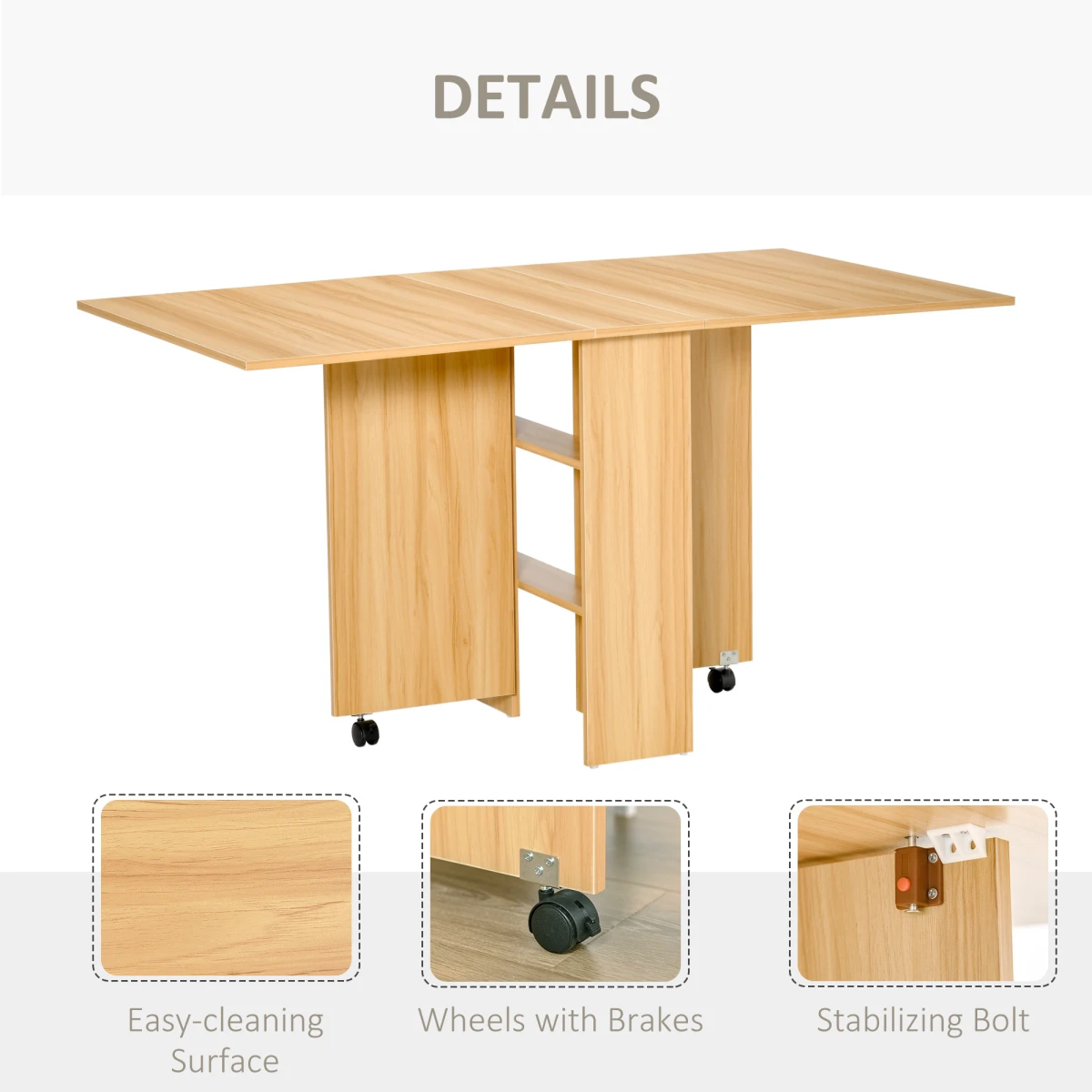 HOMCOM Foldable Dining Table Compact With Lift Up Side Tables And Storage Shelves For Kitchen And Dining by HOMCOM