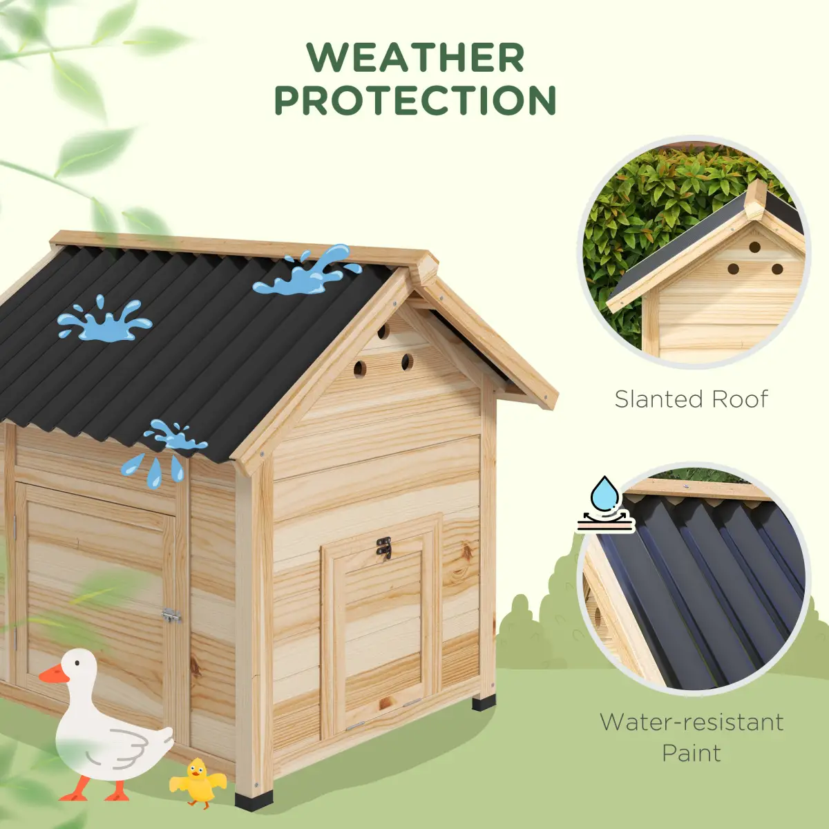 PawHut PawHut Wooden Duck House, Poultry Coop with Double Doors, Openable Roof - Chicken Coop
