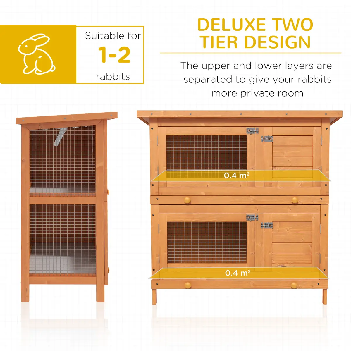 Pawhut 2-tier Rabbit Hutch Small Animal Wooden Bunnies House Outdoor Backyard 2 Sizes - Rabbit Hutch