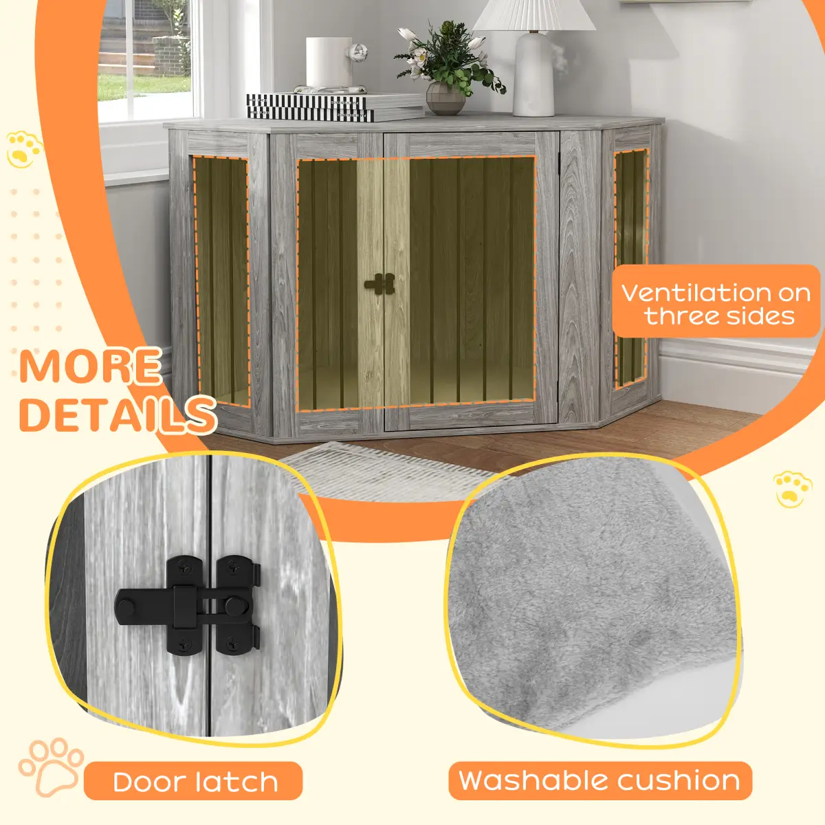 PawHut PawHut Dog Crate Furniture for Large Dogs w/ Cushion, Door - Grey - Dog Crate