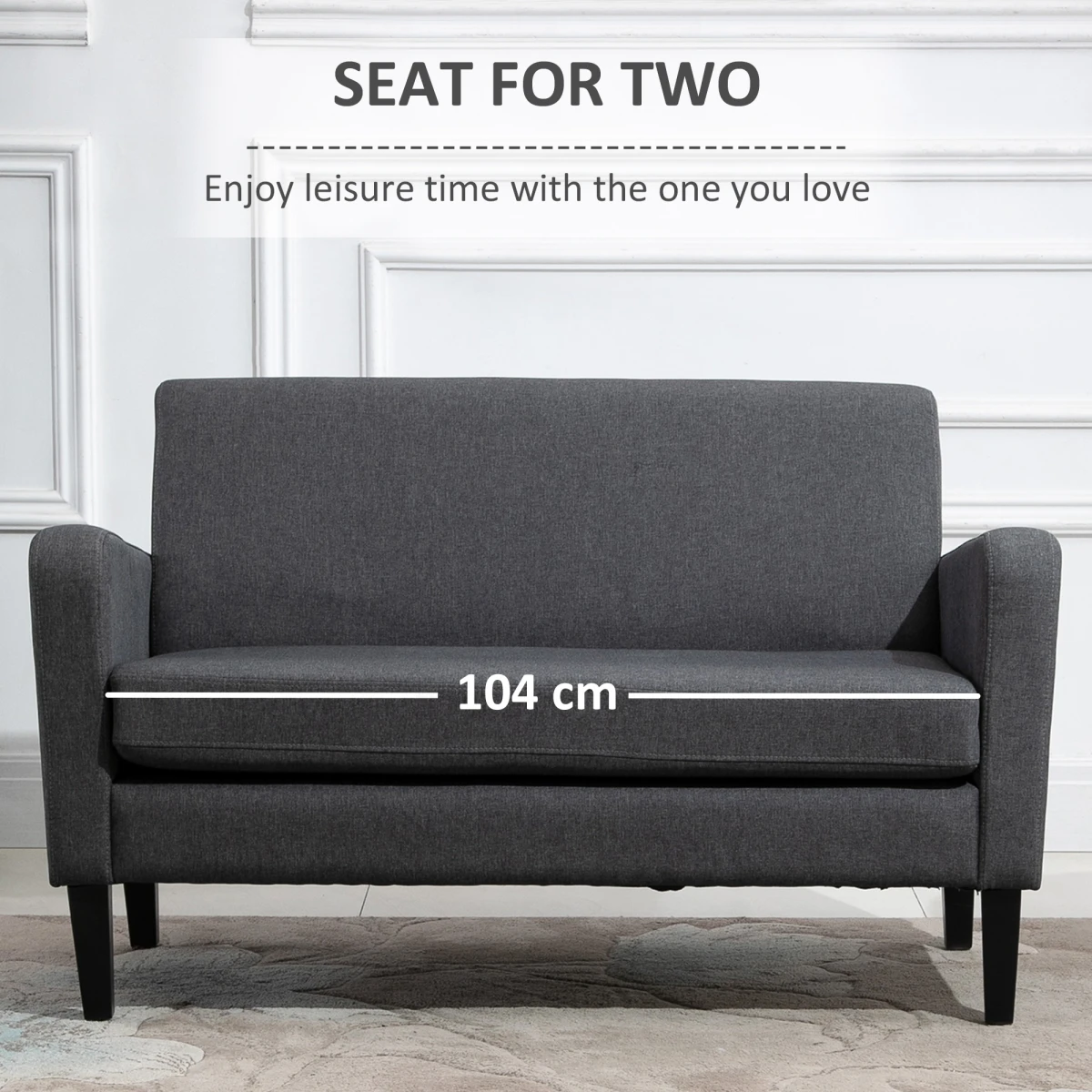 HOMCOM Linen Modern Curved Loveseat 2 Seat Thick Cushions Home Use - Sofa