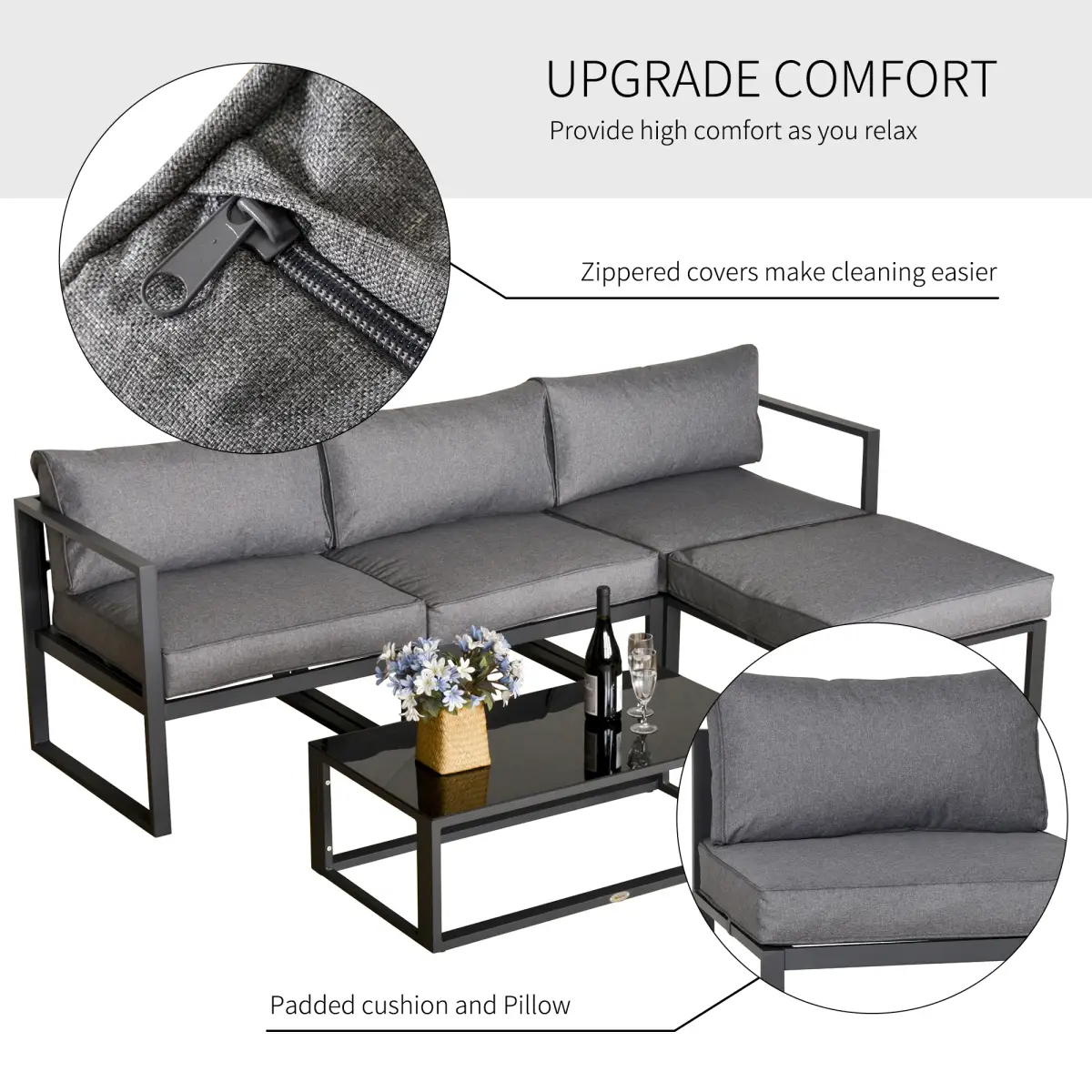 Outsunny Outsunny 5-Piece Outdoor Patio Set Padded Cushion Coffee Table Aluminum Tube - Garden Set