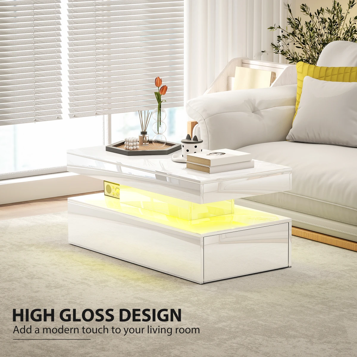 HOMCOM LED Coffee Table With RGB Light Living Room by HOMCOM