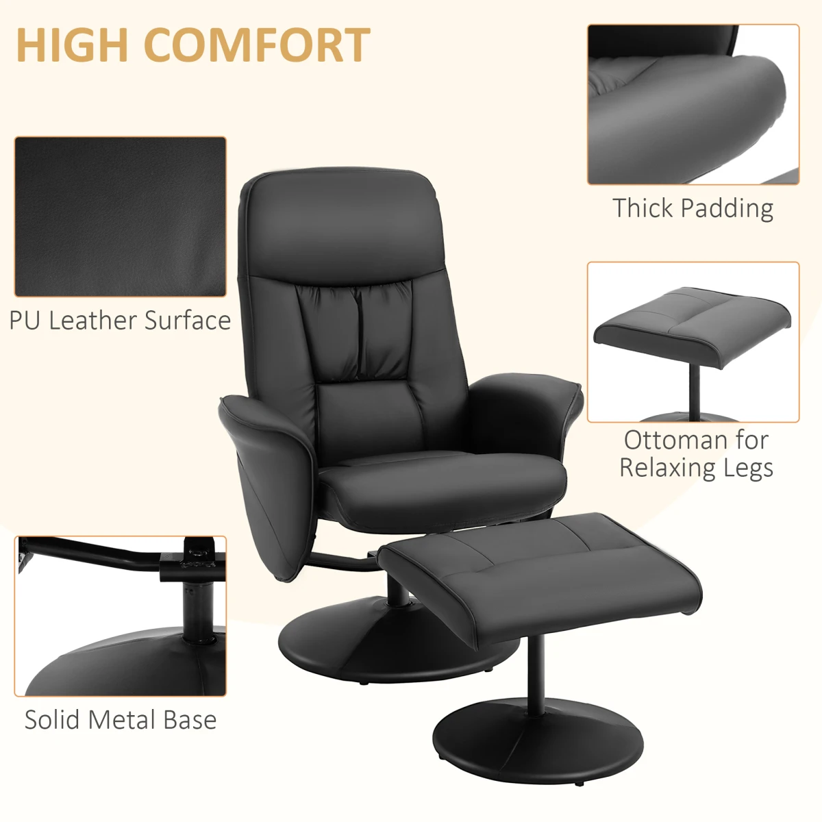 Premium Reclining Armchair Full-Size with 360 Swivel Ottoman for Home and Office by Unbranded
