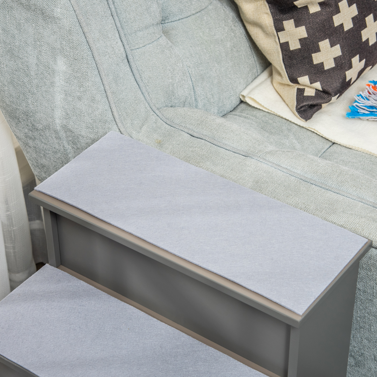 Four-step Grey Dog Steps with Plush Cushion for Elderly Pets
