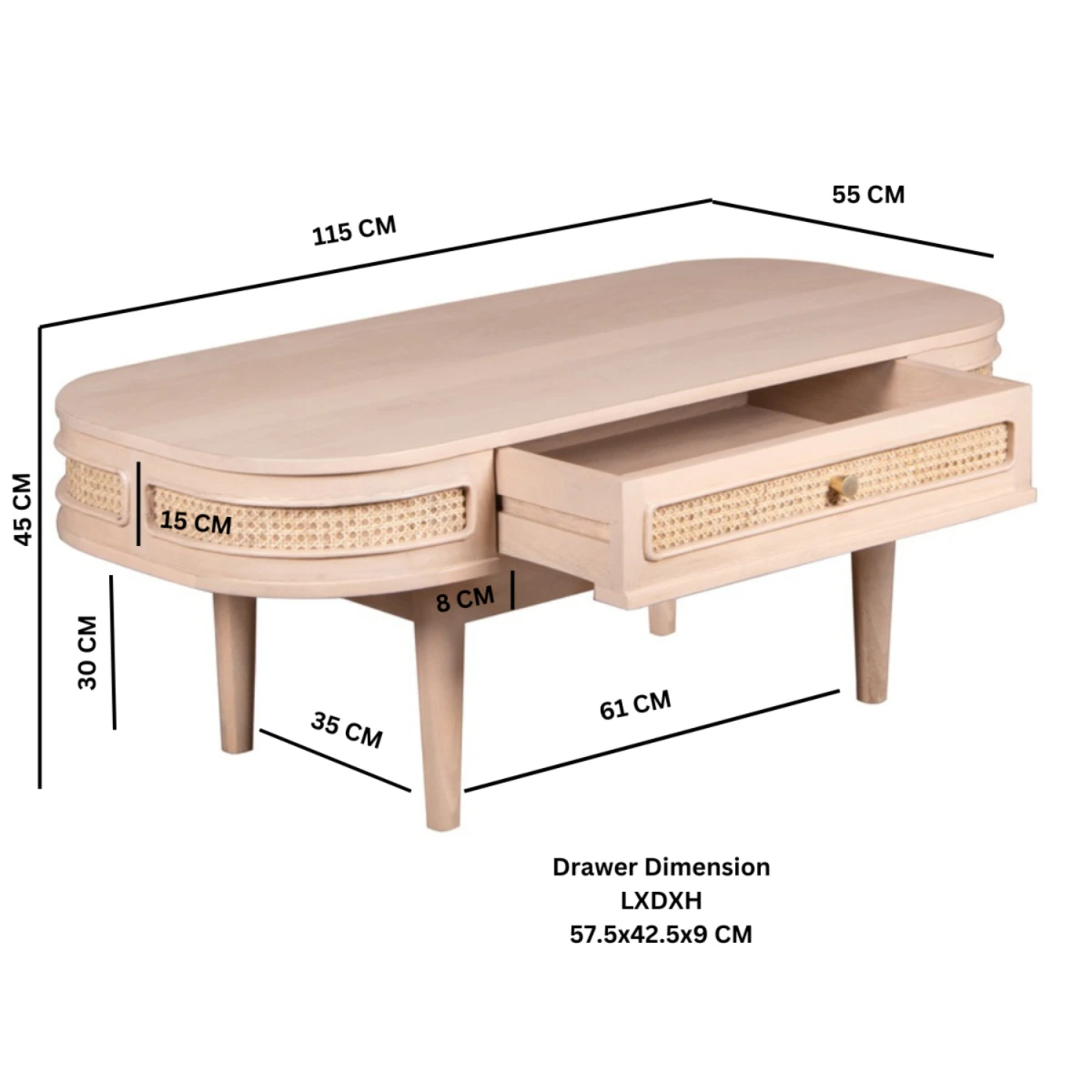 Valencia Coffee Table 57x42 Mango Wood Drawer by Indian Hub