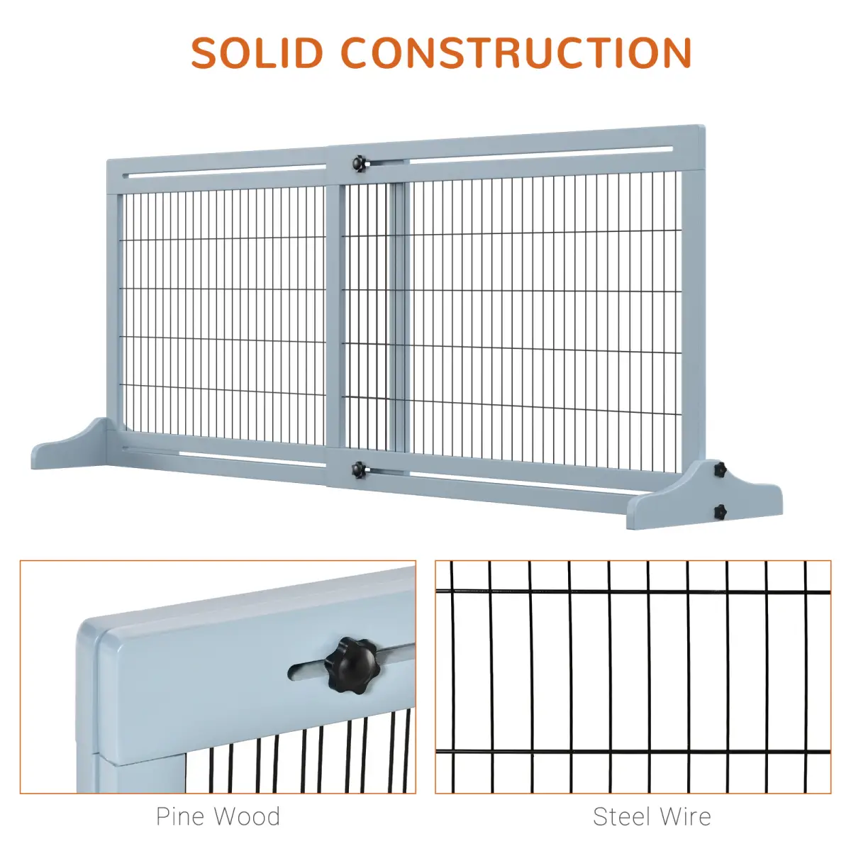 Unbranded Adjustable Wooden Pet Gate Freestanding Dog Barrier for Doorway, Grey Pawhut - Pet Gate