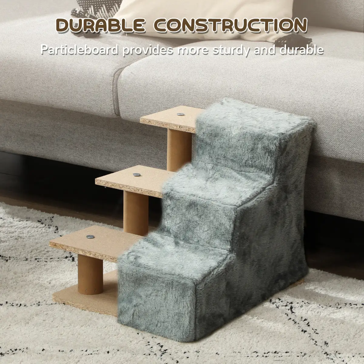 PawHut PawHut Three-Step Portable Dog Stairs with Washable Plush Cover, for Small Pets - Dog Steps