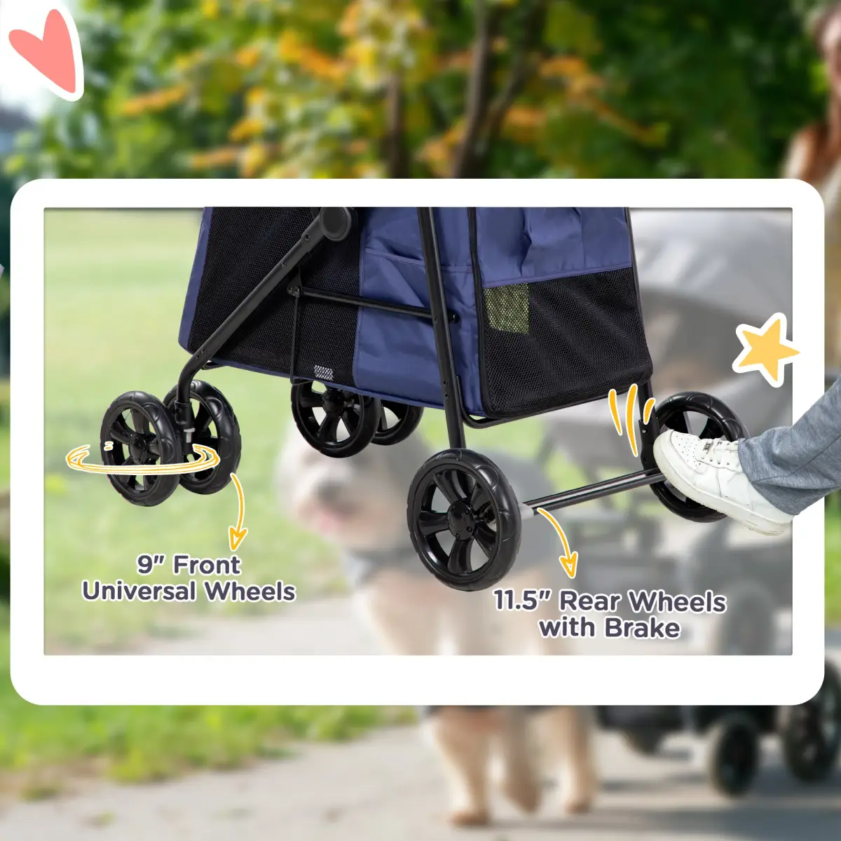 PawHut PawHut One-click Foldable Pet Stroller w/ Mesh Windows, for Small Pets - Blue - Pet Carrier