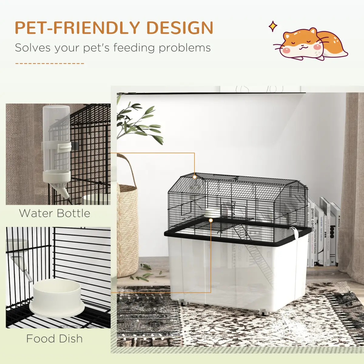 PawHut PawHut Hamster Cage, Two-Tier Gerbil Cage w/ Deep Bottom, Ramp, Food Dish - Pet Cage