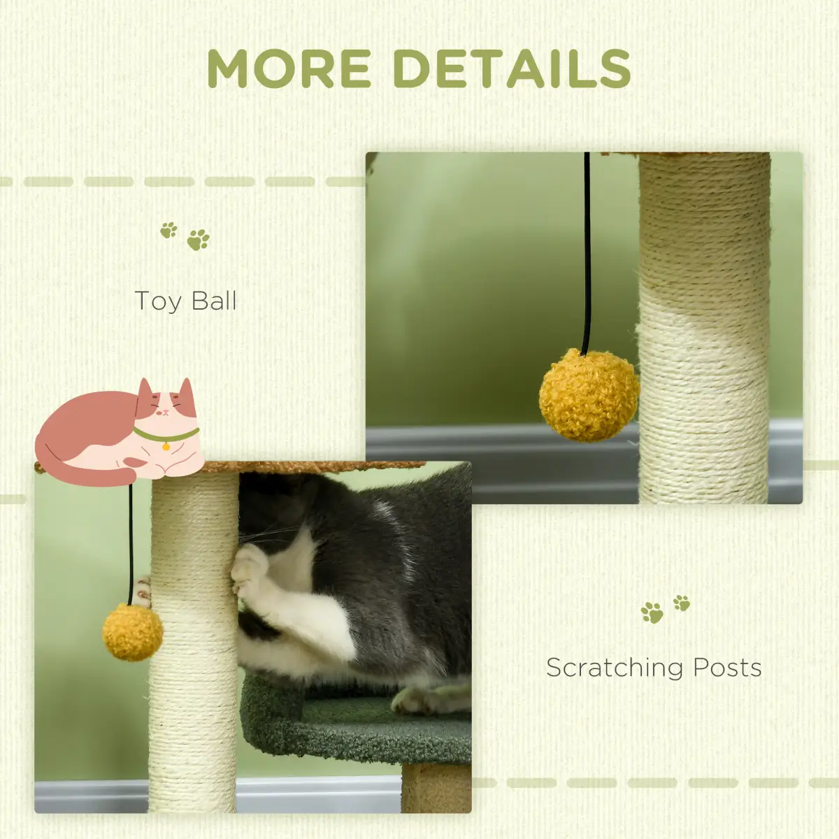 PawHut 52cm Cat Tree for Indoor Cats, Scratching Posts with Two Bed, Toy Ball - Cat Tree